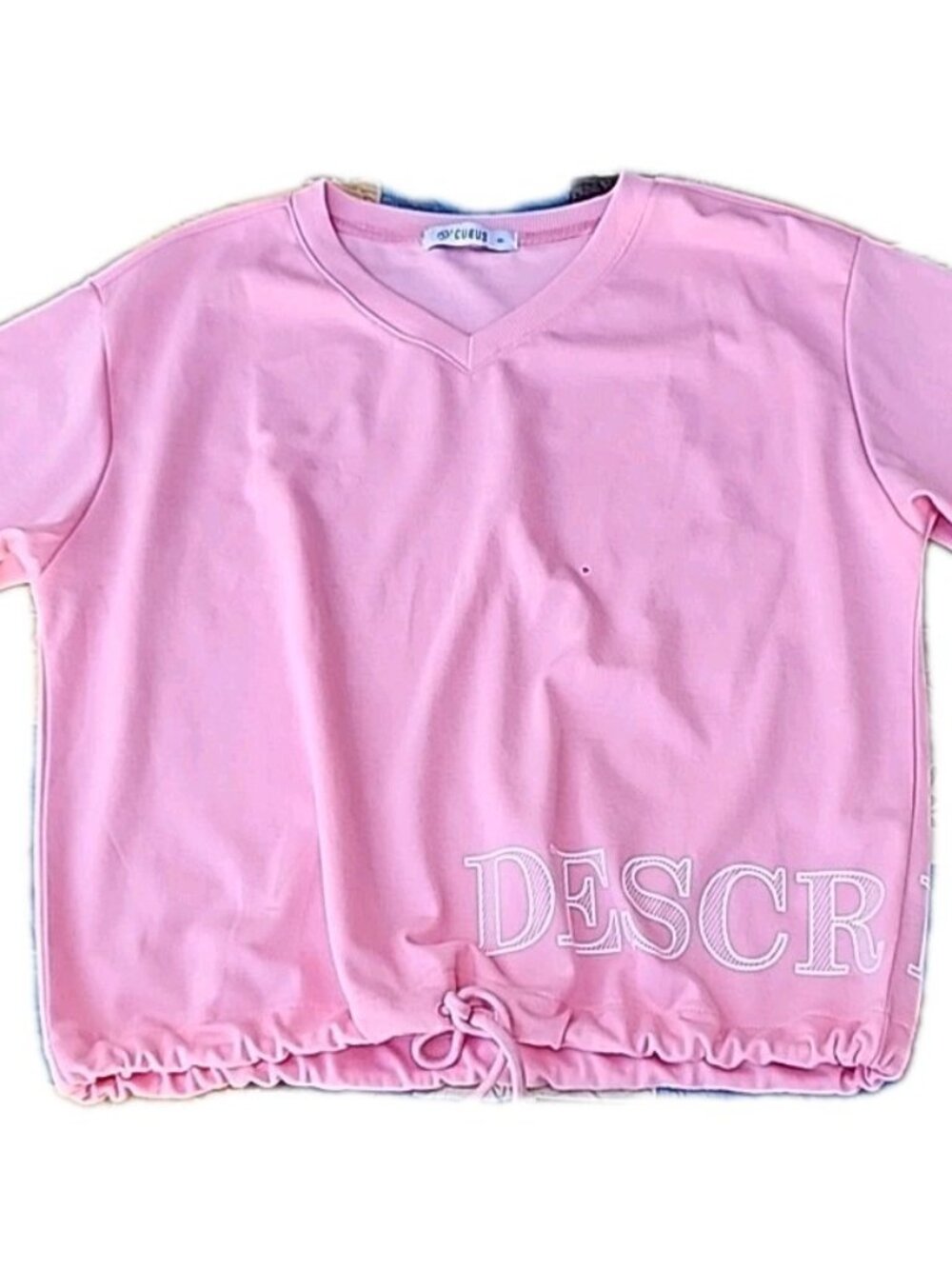 Cubus Korea 'Description' Pink Athleisure Short Sleeved Bottom Tie Top Sz M/L View 4